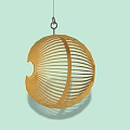 Modern Spherical Wooden Hanging Chair With Slatted Design For Indoor Decor