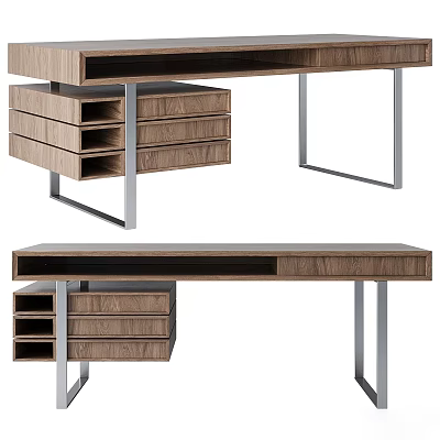 Modern Wooden Desk With Drawers And Metal Legs Surface Design 3d model