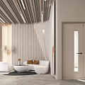 Modern Front Desk Reception Interior Design With Stylish Lighting And Wall Art