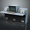 Vintage Control Console with Monitor Keyboard and Control Panels on Cabinet Structure Design