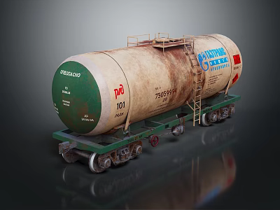Rusty Railroad Tank Car With 101 Franco International Cylindrical Tank And Green Wheels 3d model