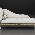 Elegant White Chaise Lounge With Gold Accents Tufted Cushion And Ornate Gold Legs
