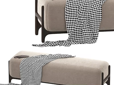 Light Gray Sofa Bench With Black Houndstooth Blanket And Sturdy Black Legs 3d model