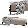 Light Gray Sofa Bench With Black Houndstooth Blanket And Sturdy Black Legs 3d model