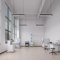 Spacious Modern Laboratory Interior With Medical Equipment Workstations And Large Windows 3d model