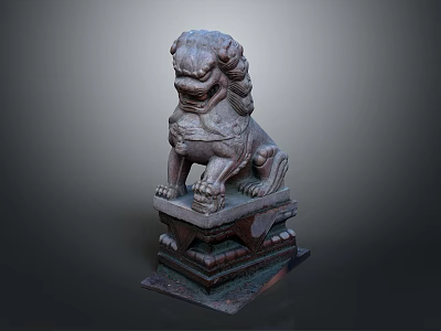 Ancient Stone Lion Statue With Intricate Carving And Traditional Sitting Posture 3d model