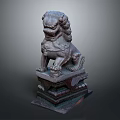 Ancient Stone Lion Statue With Intricate Carving And Traditional Sitting Posture