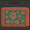 Vintage Red Decorative Storage Box With Pink Flower Pattern Green Background And Golden Edges
