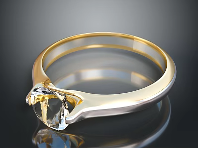 Stylish Gold And Silver Ring With Transparent Gemstone And Smooth Band 3d model