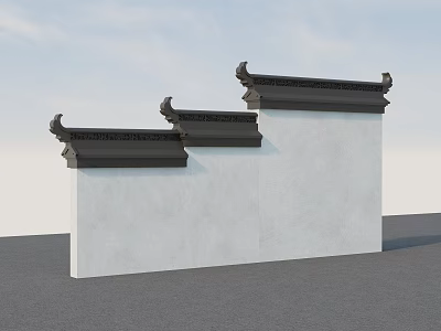 Traditional Chinese Architectural Facade With White Wall And Black Tiled Roof Eaves 3d model