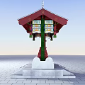 Traditional Chinese Red Gate With Green Pillars Decorated Roof And Stone Steps