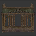 Traditional Wooden Scene Structure With Green Fabric Canopy And Railings