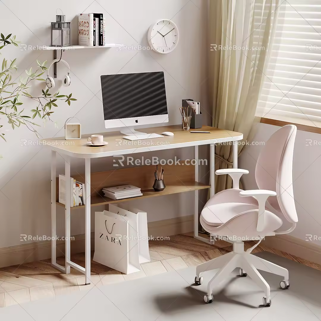 Nordic Desk and Chair Desk and Chair Combination Desk Table Jewelry Ornaments 3d model