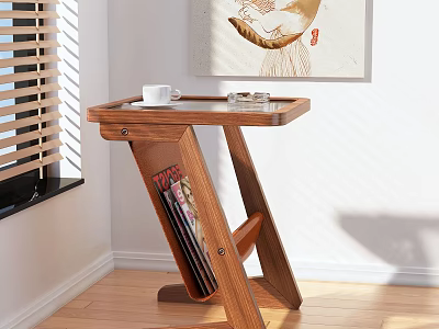 Wooden Side Table With Magazine Rack Surface Holding Cup And Small Items In Living Room 3d model