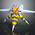 Yellow Striped Insect Creature 3D Model With Purple Horns Red Eyes White Wings And Spikes