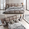 Modern Double Bed With Leather Headboard Gray White Bedding And Bedside Tables 3d model