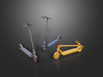 Three Stylish Electric Scooters In Gray Blue And Yellow Modern Designs 3d model