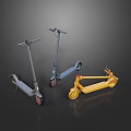 Three Stylish Electric Scooters In Gray Blue And Yellow Modern Designs