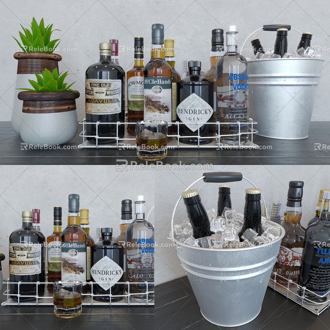 Modern Wine Bottle Glass Bottle Wine Potted Plant 3d model