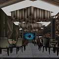 Modern Restaurant Interior Design With Hanging Lamps Staircase And Decorative Elements