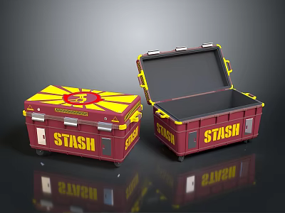 Durable Red and Yellow Storage Boxes with STASH Design for Organizing Items 3d model