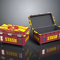 Durable Red and Yellow Storage Boxes with STASH Design for Organizing Items