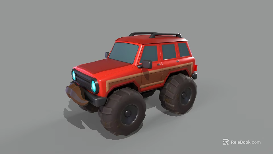 Red Off Road Vehicle with Large Tires and Roof Rack Stylish Exterior Design 3d model 