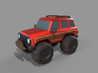 Red Off Road Vehicle with Large Tires and Roof Rack Stylish Exterior Design 3d model