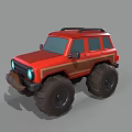 Red Off Road Vehicle with Large Tires and Roof Rack Stylish Exterior Design
