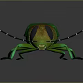 Realistic Green Insect 3D Model Featuring Orange Body Large Eyes Antennae And Long Legs