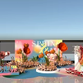 Vibrant Spring Flower World Display With Flamingo Models And Rainbow Decorations
