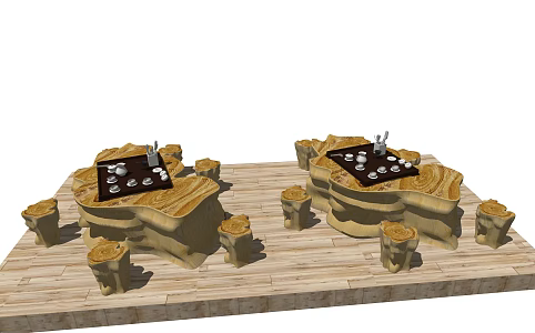 Chinese root carving tea sea tea table 3d model