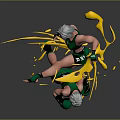 Two Dynamic Characters In Green Outfits Performing Fighting Action With Yellow Energy Effects