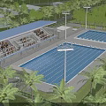 Outdoor Swimming Complex With Multiple Pools Spectator Stands And Surrounding Palm Trees 3d model