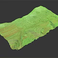 Layered Terrain Landscape With Red Brown White Color Patterns And Green Vegetation Patches