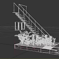 Modern Staircase With Metal Railing Green Plants In Planter Area And White Wall