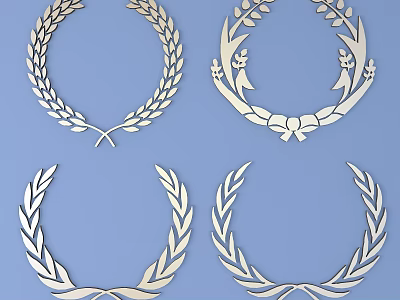 Carved Laurel Wreath Decorative Art with Intricate Leaf Patterns and Bow Details 3d model