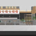 Modern Restaurant Interior With Warm Lighting Round Food Posters Green Plants And Tables
