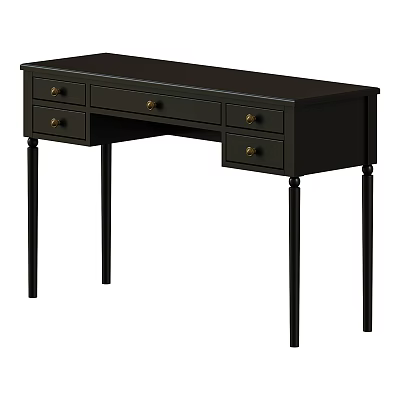 Black Wooden Dresser With Multiple Drawers And Metal Handles On Slim Legs 3d model