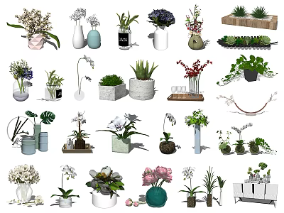 Various Ceramic And Glass Vases With Colorful Flowers And Green Plants For Home Decor 3d model