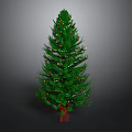 Green Christmas Tree Decorated With Red Gold Ornaments White Lights And Red Gift Box
