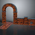 Red Brick Architectural Structure Featuring Archway Wall And Floor Paving Design 3d model