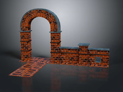 Red Brick Architectural Structure Featuring Archway Wall And Floor Paving Design 3d model