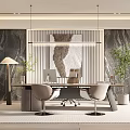 Modern Office Interior Design With Desk Chair Plants And Decorative Painting