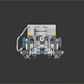 Lego Mechanical Device With Gray Body White Pipes And Yellow Blue Components