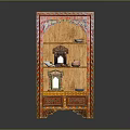 Wooden Cabinet With Open Shelves And Colorful Decorative Patterns Displaying Small Items