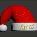 Red Christmas Hat with Gold Xmas Lettering White Brim and Pom Pom