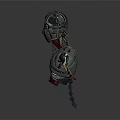 Detailed Mechanical Character Design With Metal Armor Red Legs And Colorful Cables