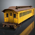 Classic Vintage Yellow Train Carriage With Brown Roof And Multiple Windows