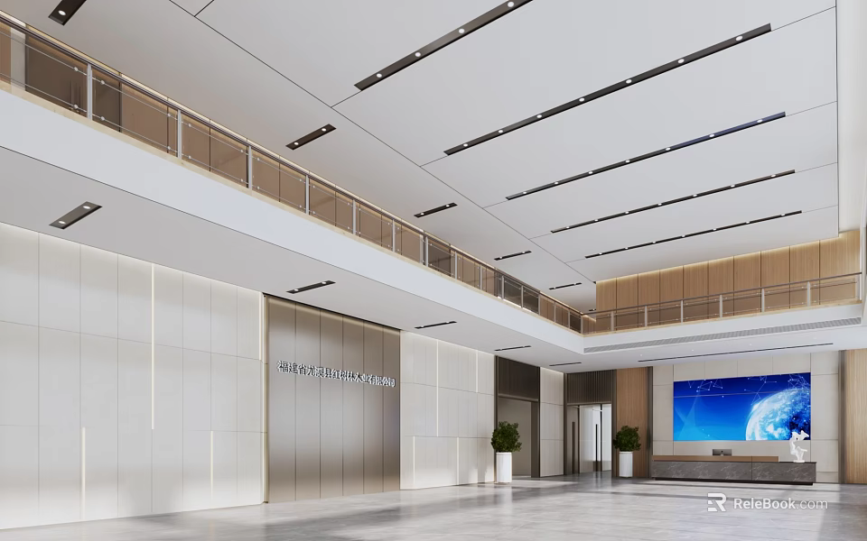 Modern Service Hall Interior With Spacious Layout 3d model